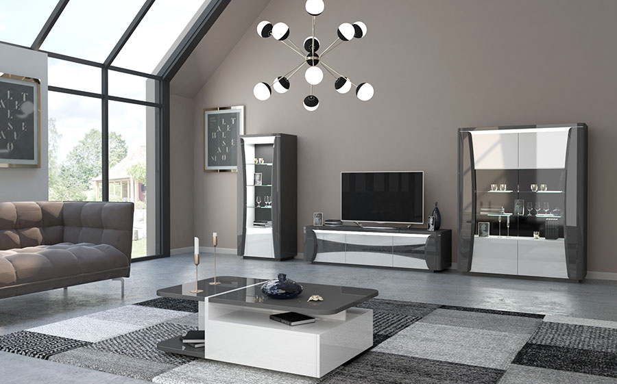 meuble de salon contemporain blanc et gris laqué
